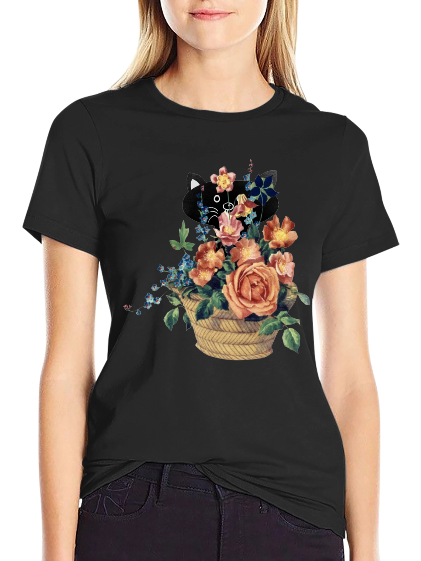Floral Cat Tee - Unique Graphic Print