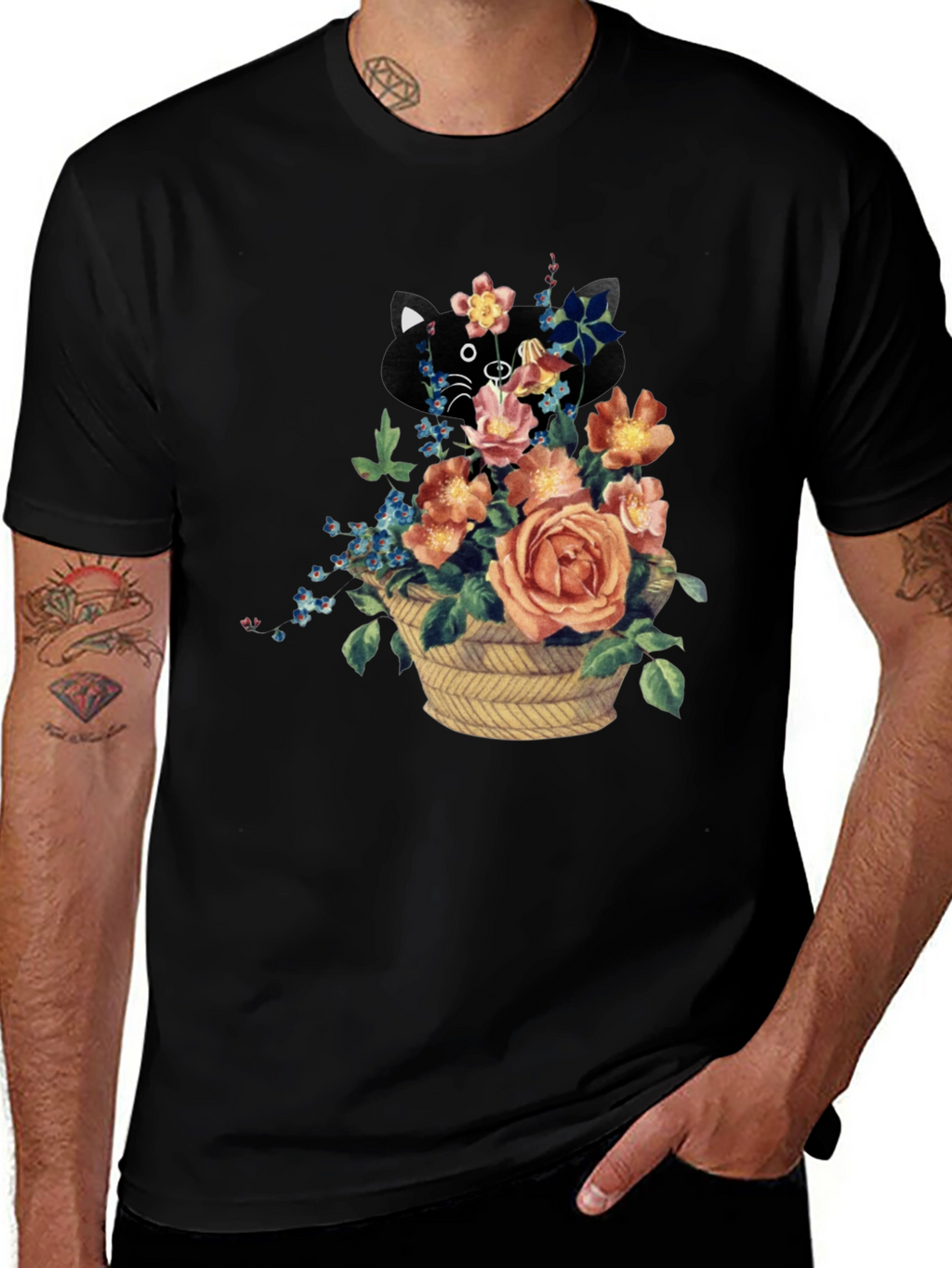 Floral Cat Tee - Unique Graphic Print