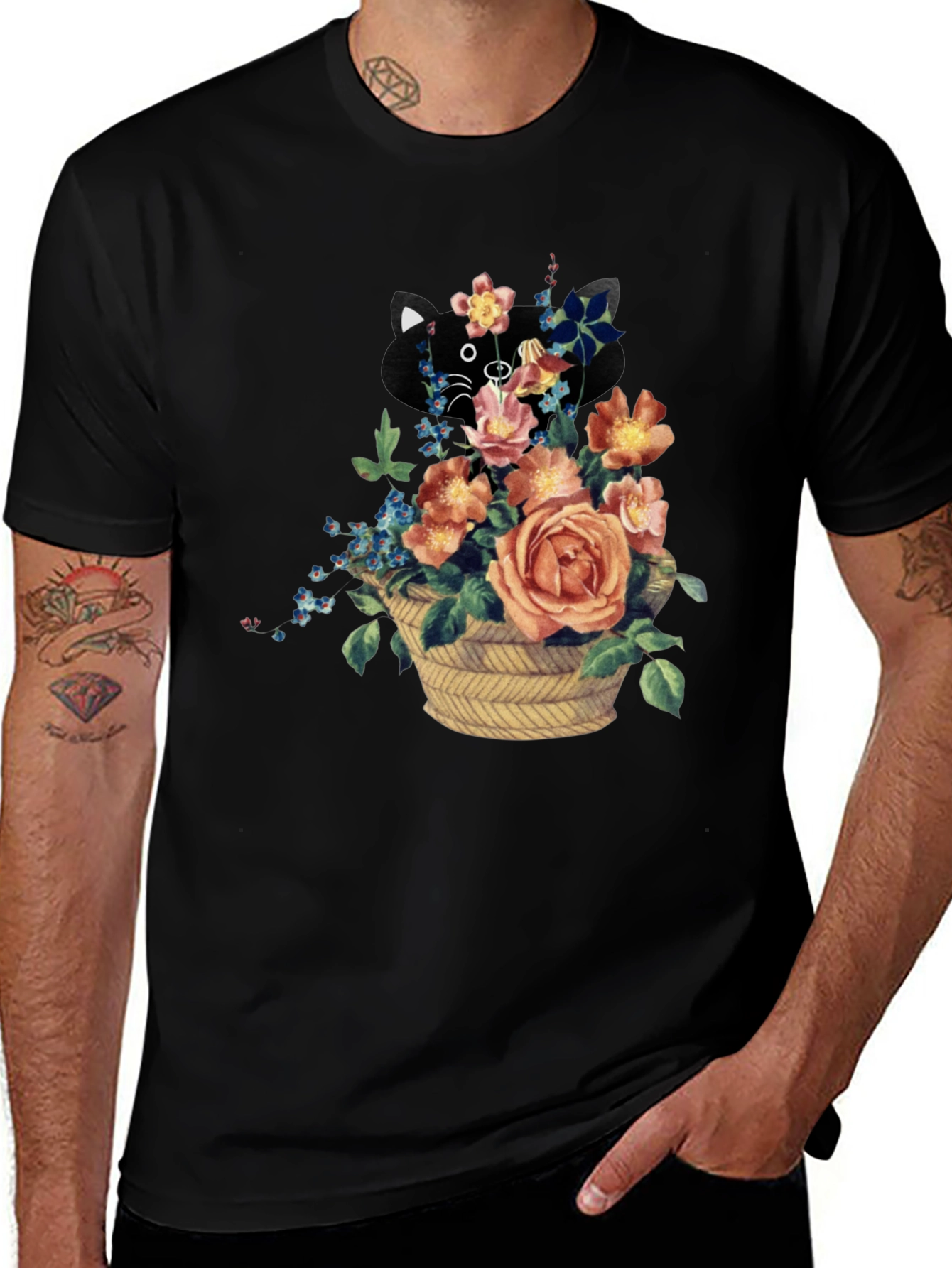 Floral Cat Tee - Unique Graphic Print