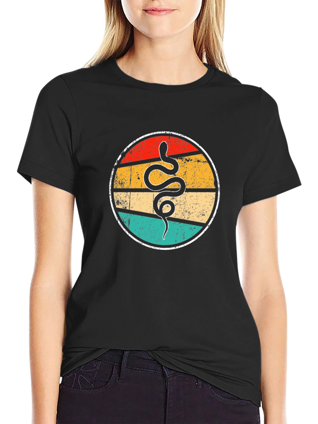 Retro Snake Graphic T-Shirt - Black Crew Neck Tee