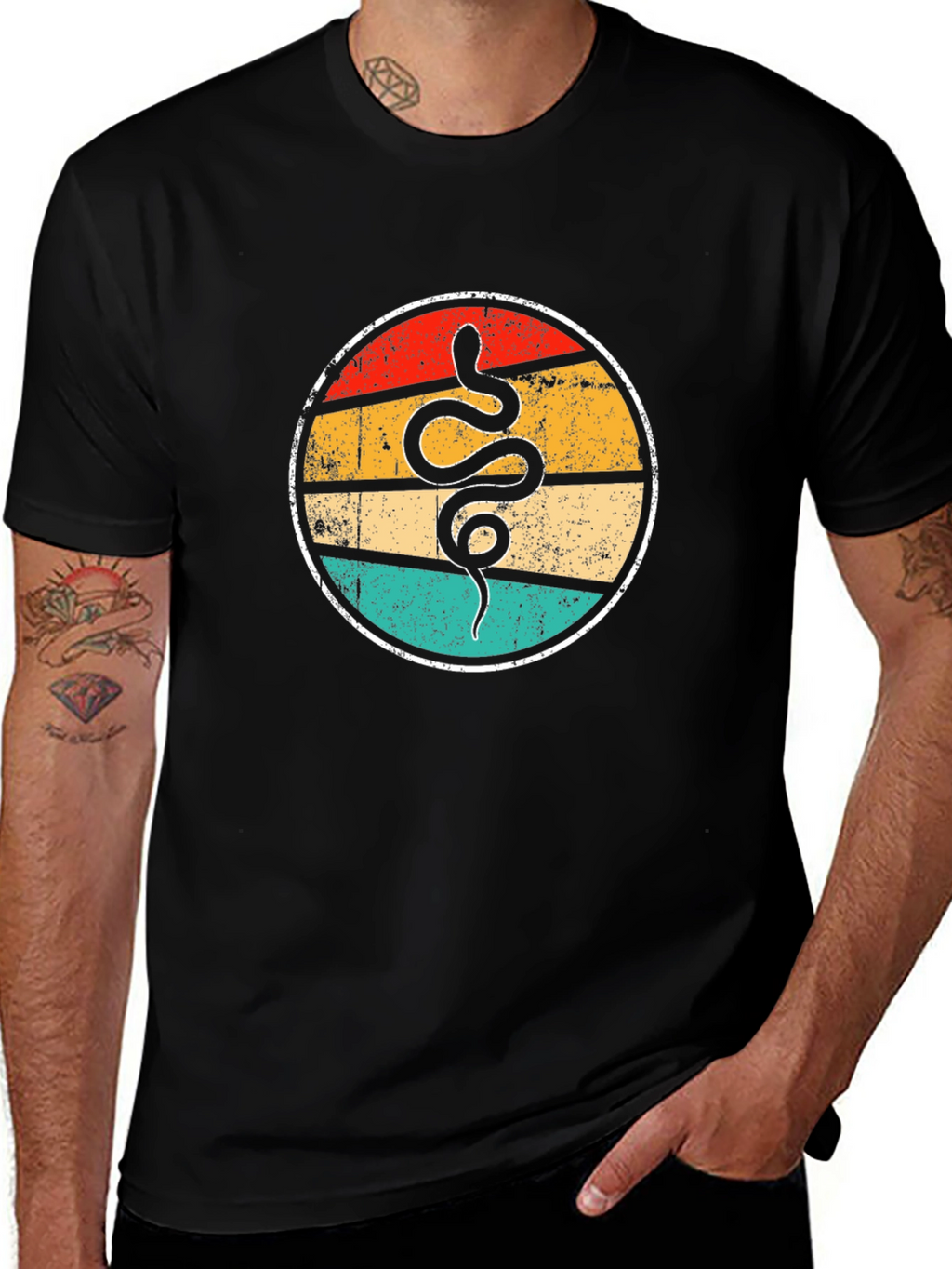 Retro Snake Graphic T-Shirt - Black Crew Neck Tee