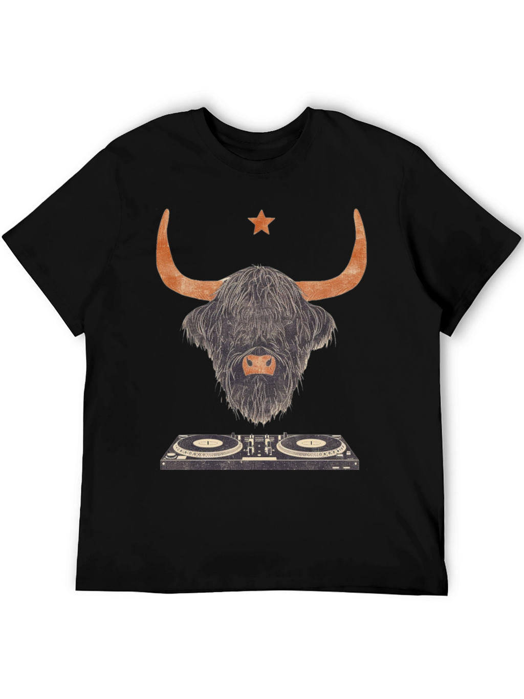 Highland Cow DJ Graphic Tee - Black Cotton T-Shirt