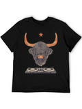 Highland Cow DJ Graphic Tee - Black Cotton T-Shirt
