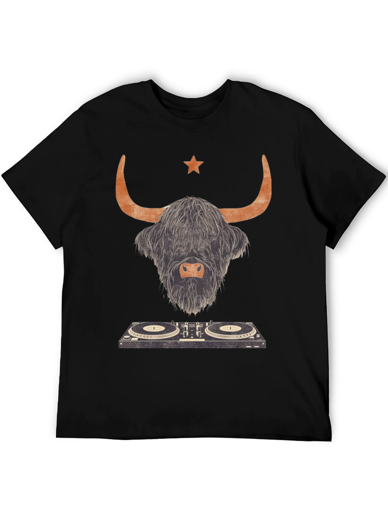 Highland Cow DJ Graphic Tee - Black Cotton T-Shirt