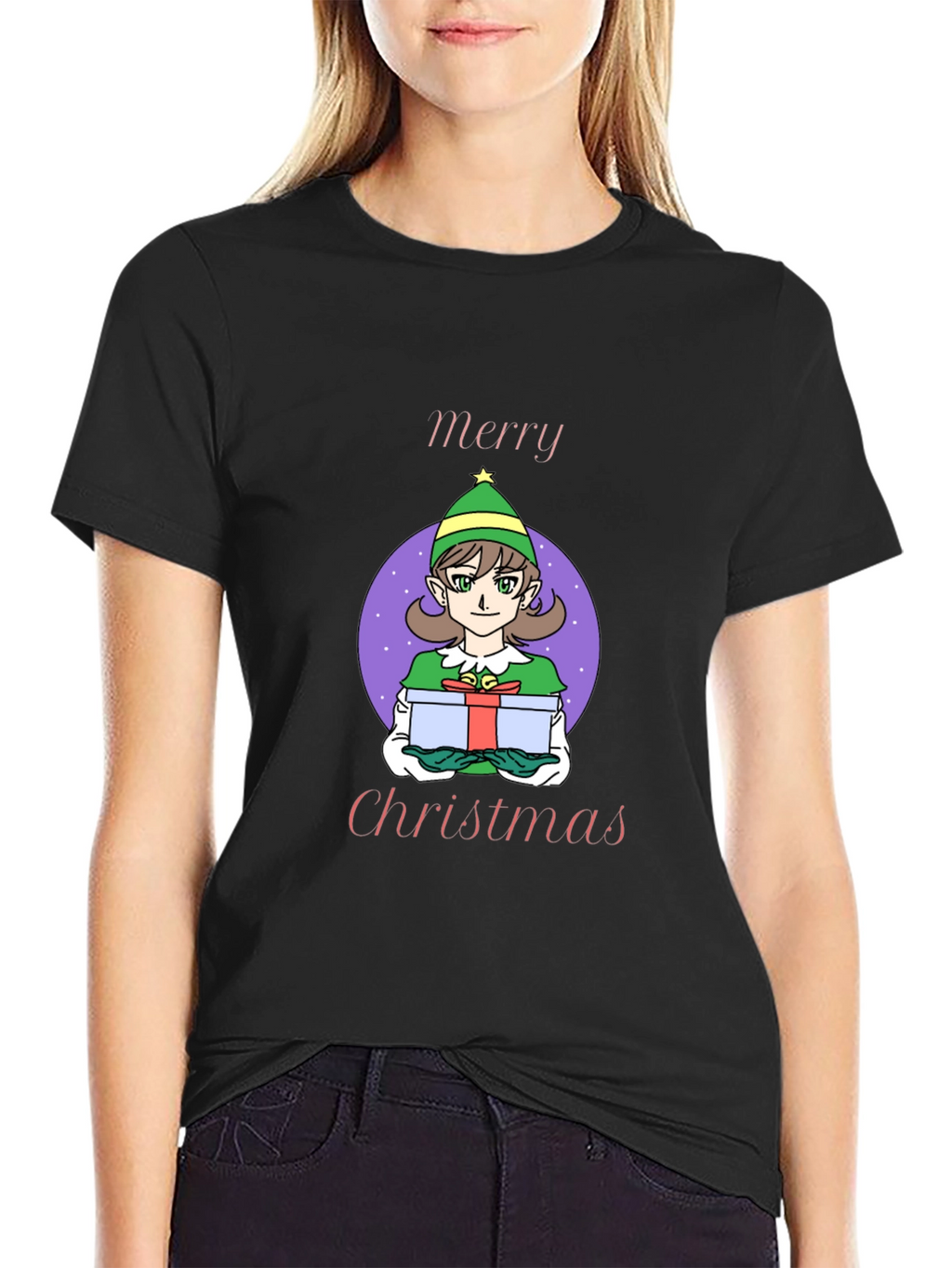 Merry Christmas Elf Girl Graphic T-Shirt
