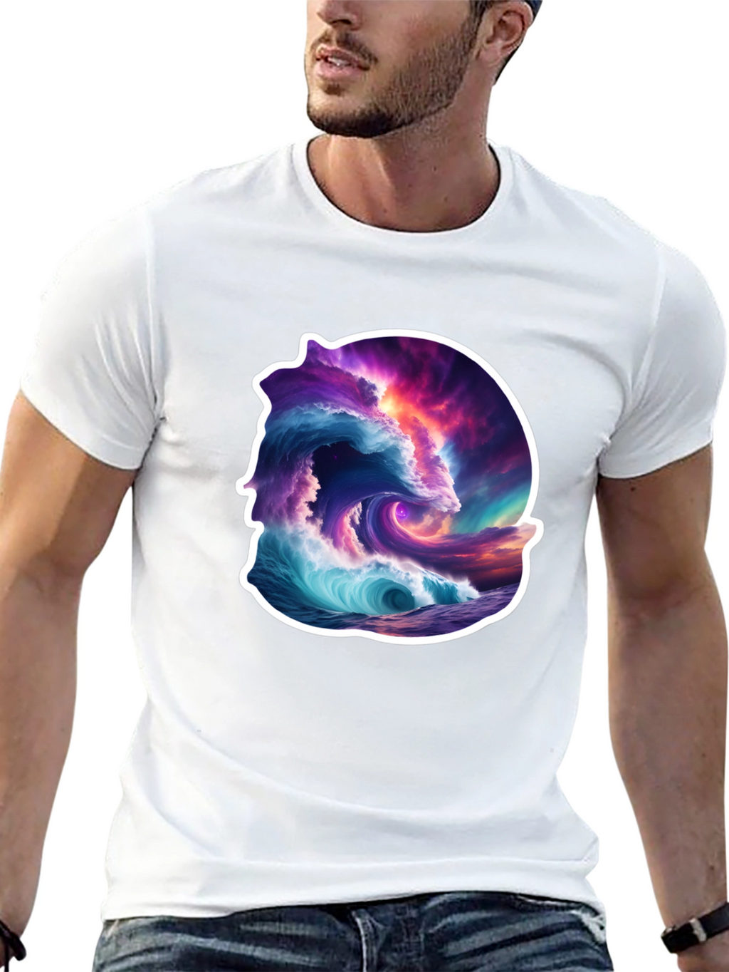 Ocean Wave Art Graphic Black T-Shirt