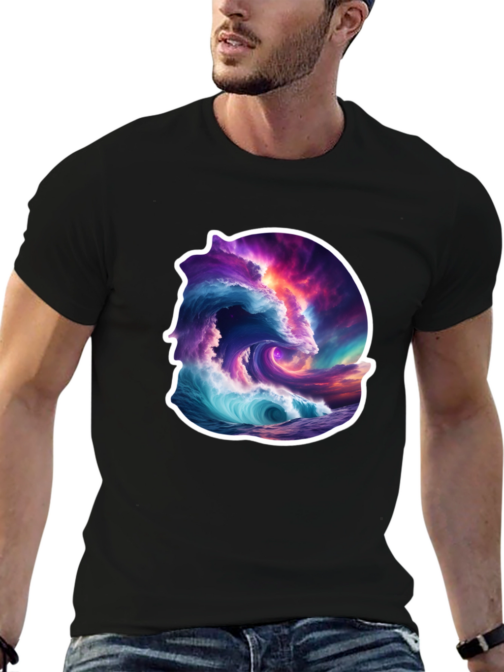Ocean Wave Art Graphic Black T-Shirt