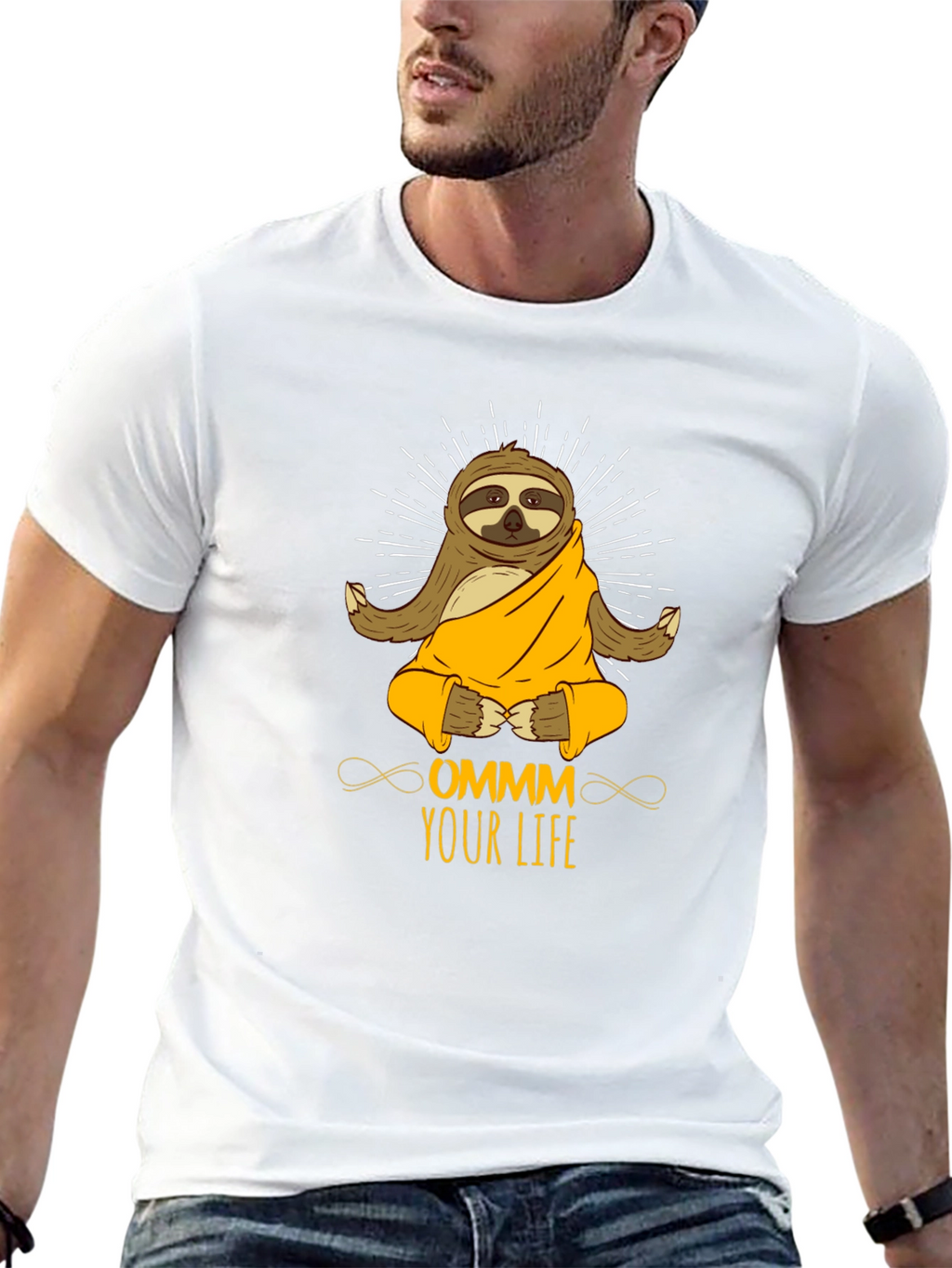 Ommm Your Life Sloth Meditation Black T-Shirt