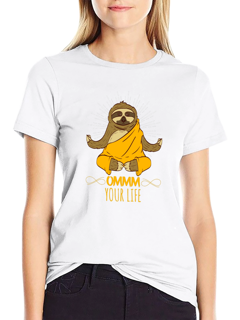 Ommm Your Life Sloth Meditation Black T-Shirt