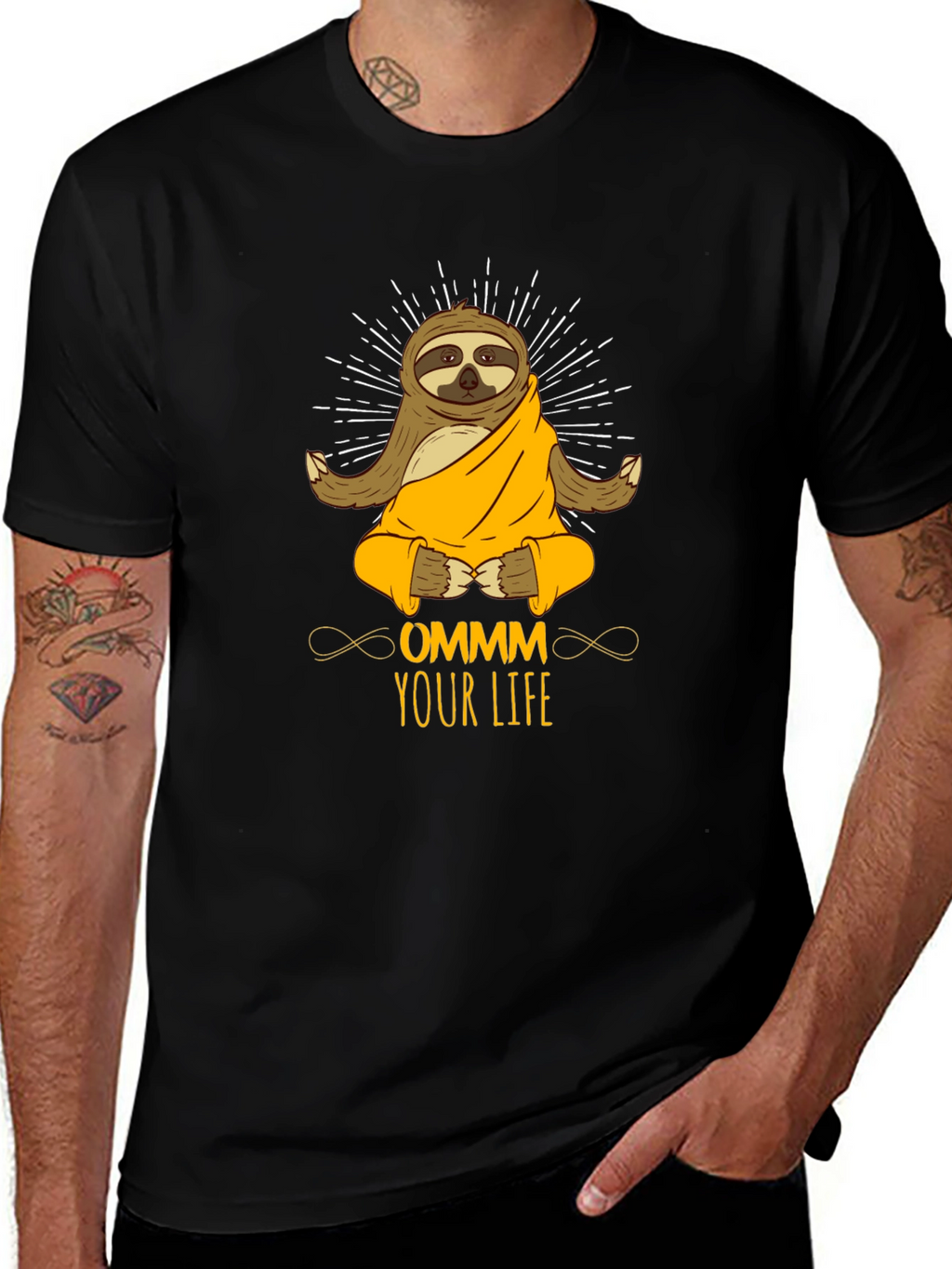 Ommm Your Life Sloth Meditation Black T-Shirt