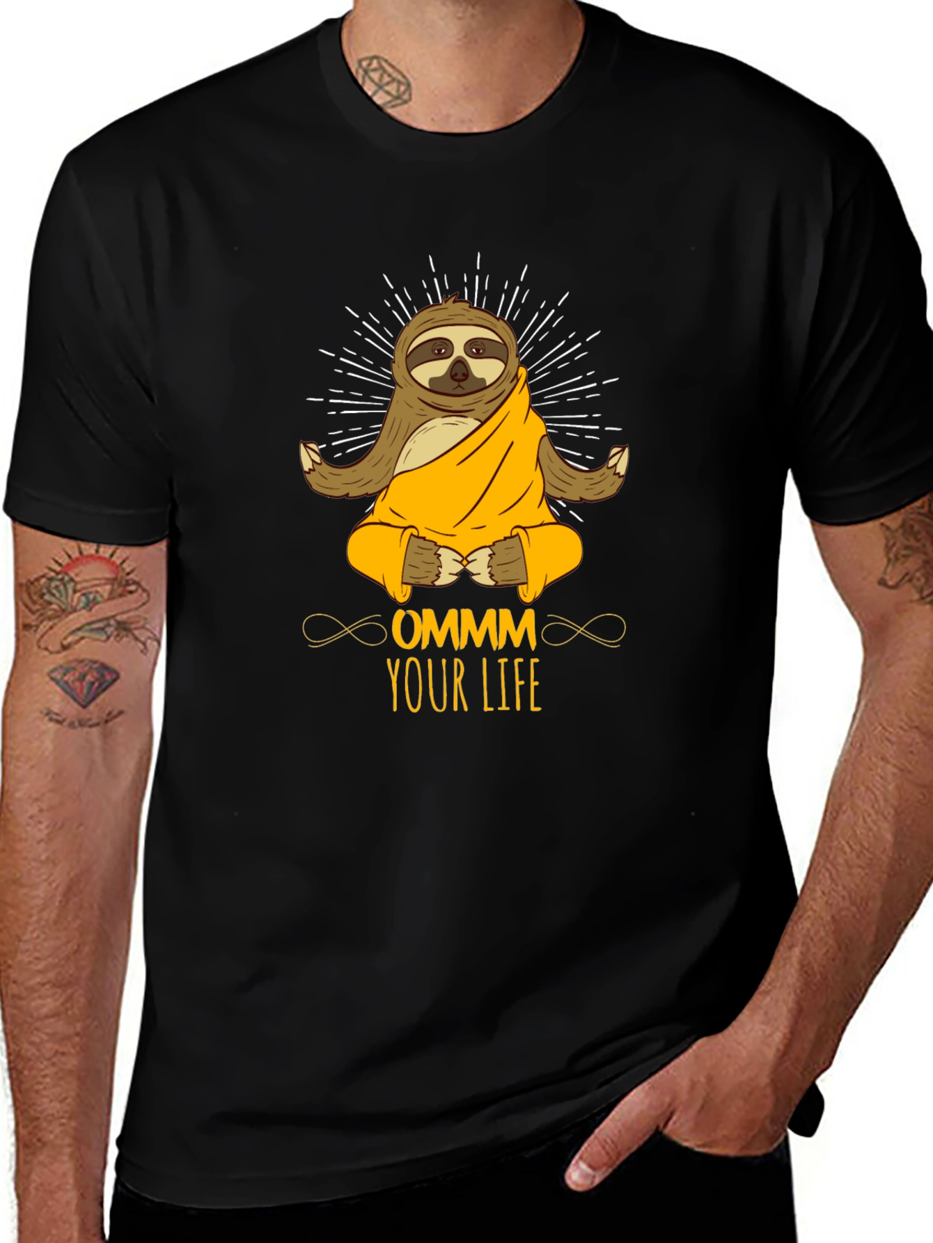 Ommm Your Life Sloth Meditation Black T-Shirt