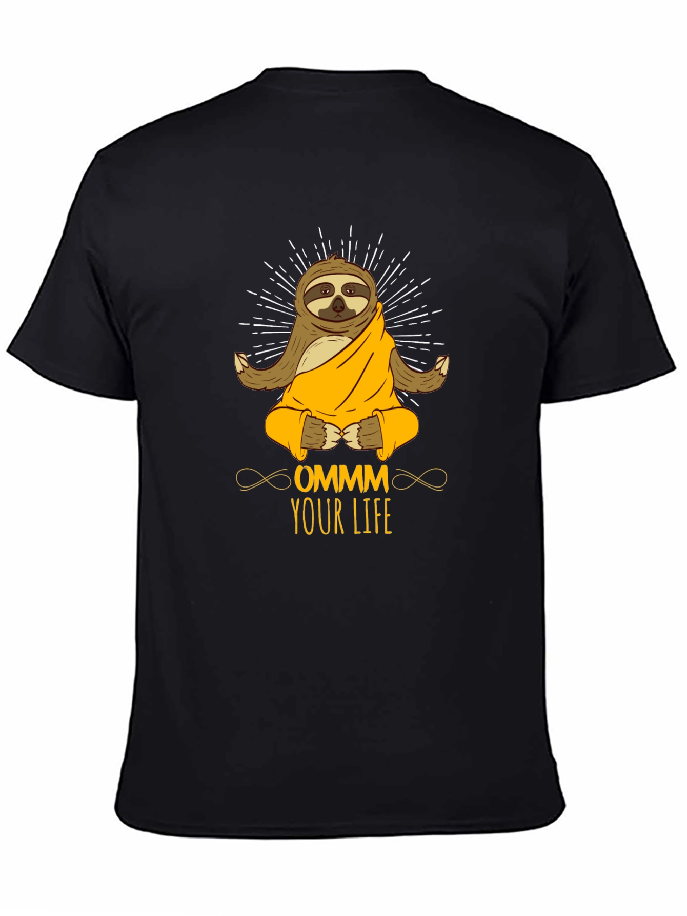 Ommm Your Life Sloth Meditation Black T-Shirt