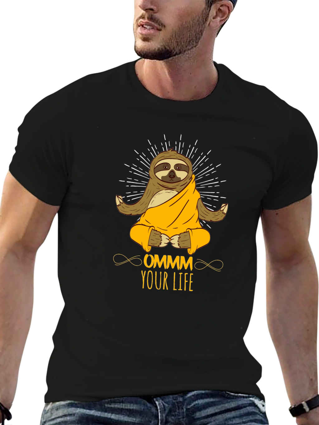 Ommm Your Life Sloth Meditation Black T-Shirt