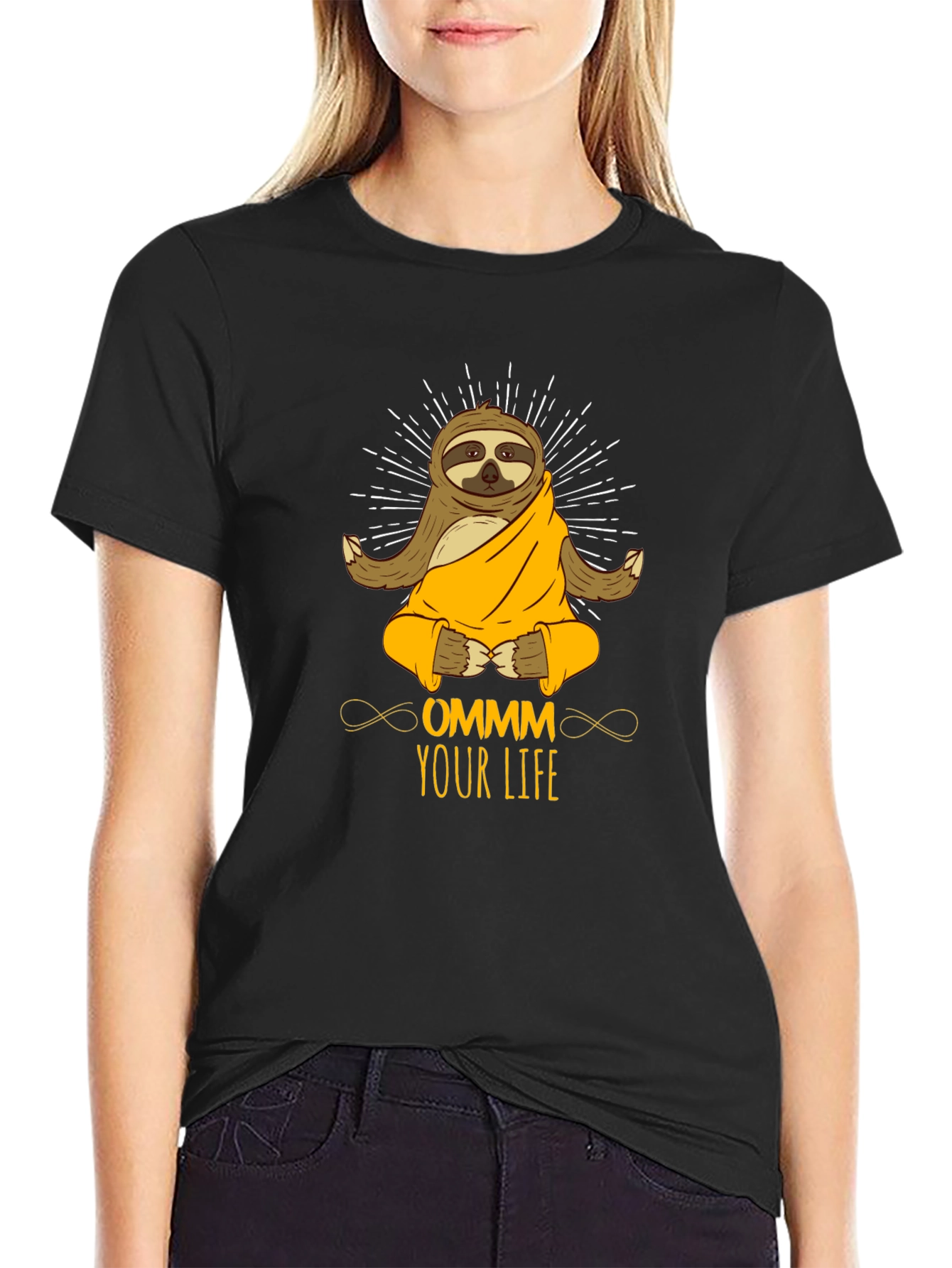 Ommm Your Life Sloth Meditation Black T-Shirt