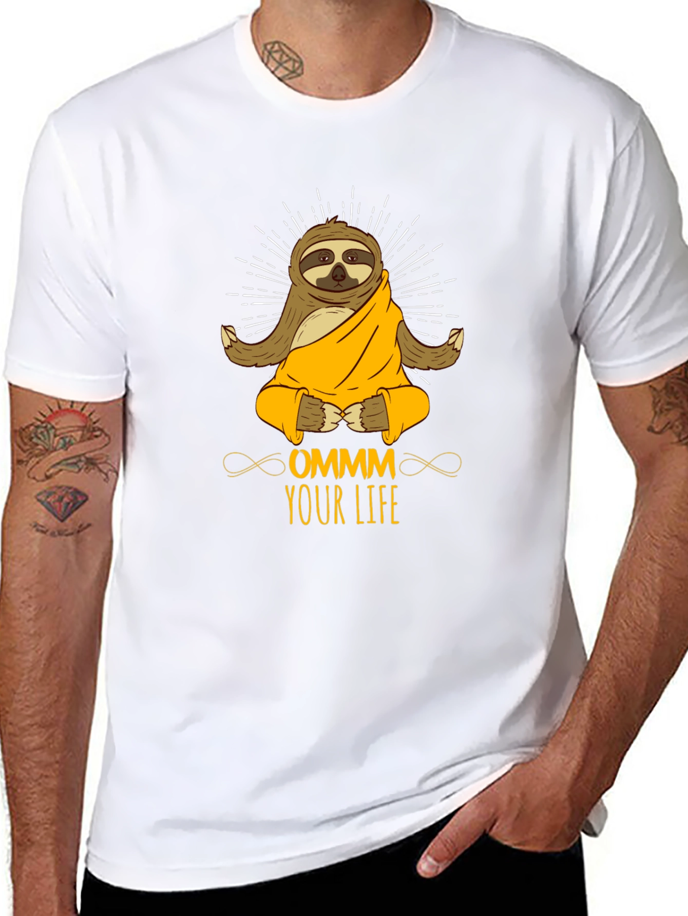 Ommm Your Life Sloth Meditation Black T-Shirt