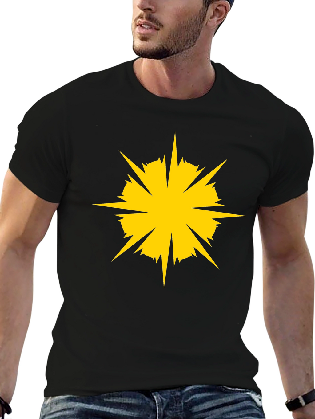 Black Tee with Yellow Starburst Graphic