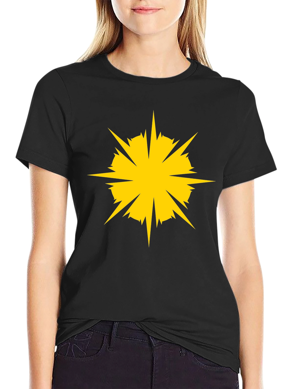 Black Tee with Yellow Starburst Graphic