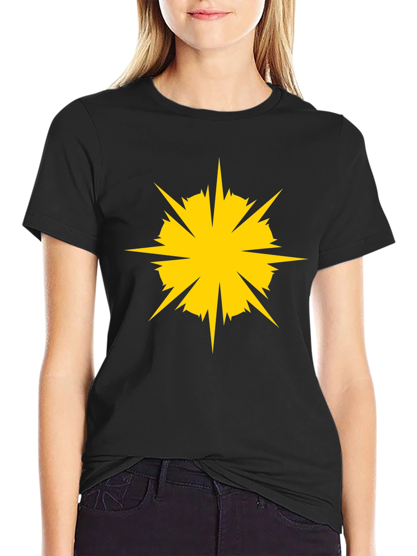 Black Tee with Yellow Starburst Graphic