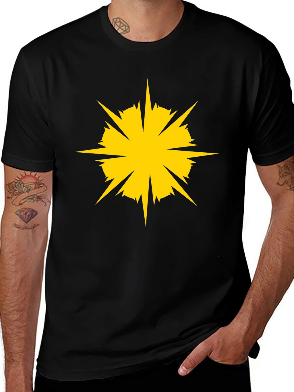 Black Tee with Yellow Starburst Graphic
