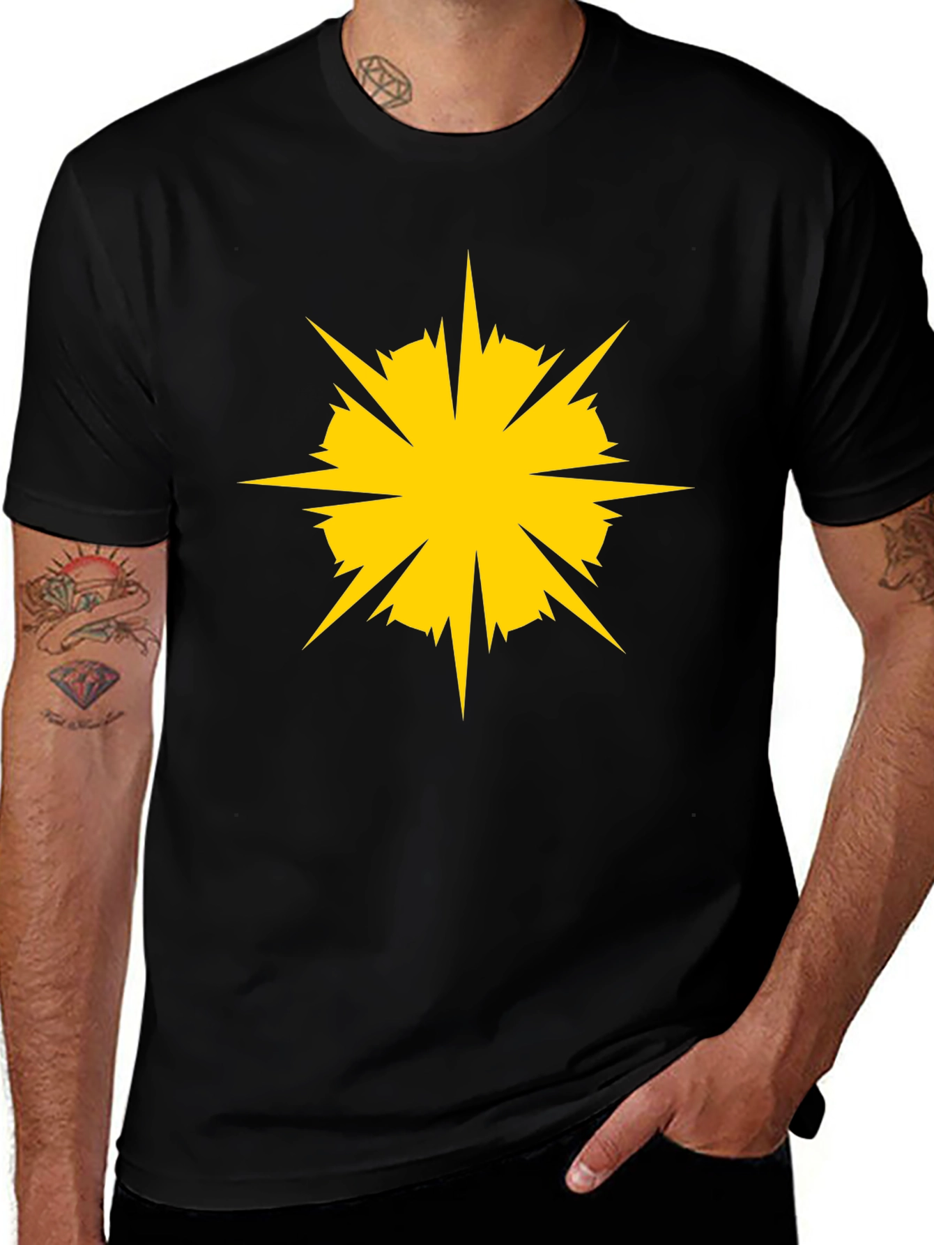 Black Tee with Yellow Starburst Graphic