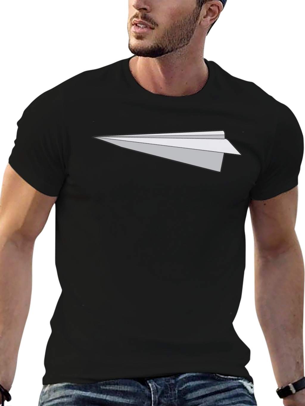Mens Black T-Shirt with Paper Airplane Graphic