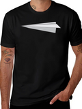 Mens Black T-Shirt with Paper Airplane Graphic