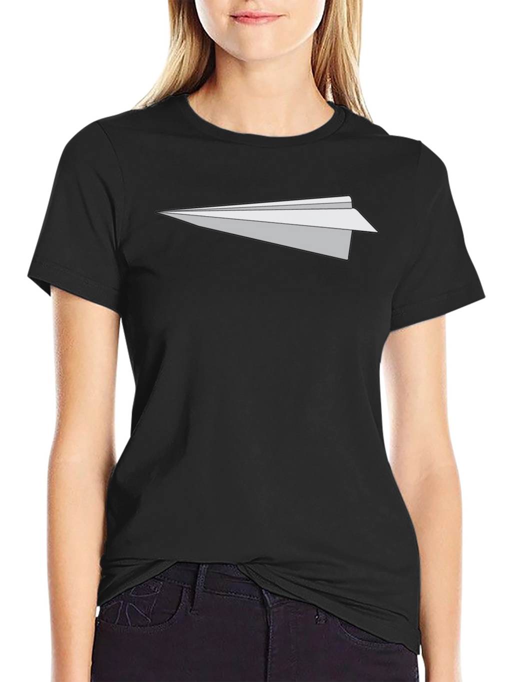 Mens Black T-Shirt with Paper Airplane Graphic