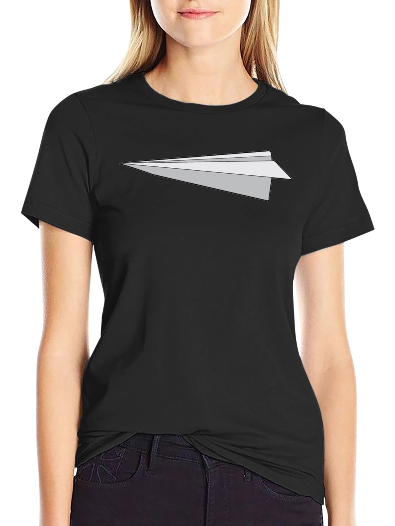 Mens Black T-Shirt with Paper Airplane Graphic