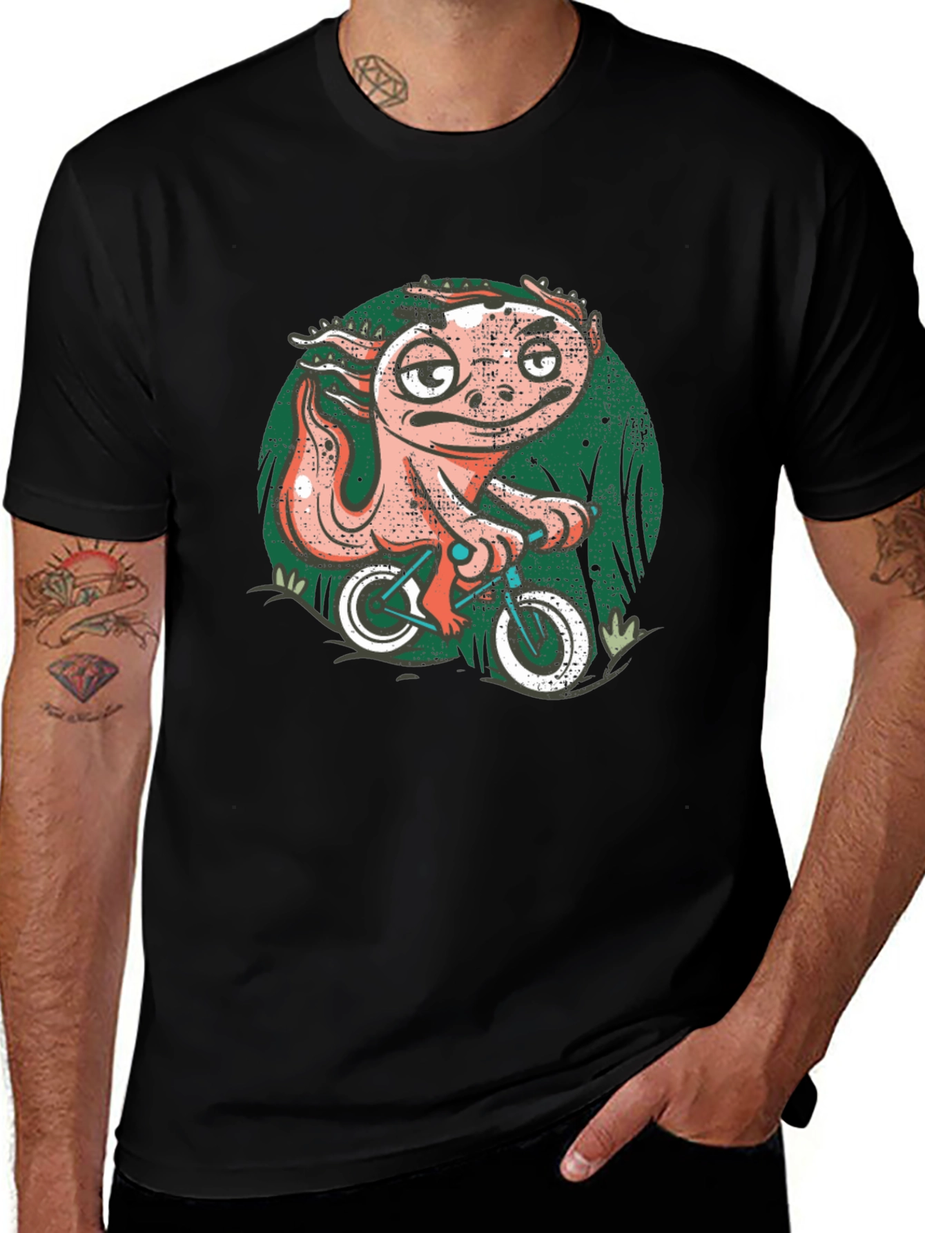 Gecko on Bike Graphic Tee - Unique Mens Black T-Shirt