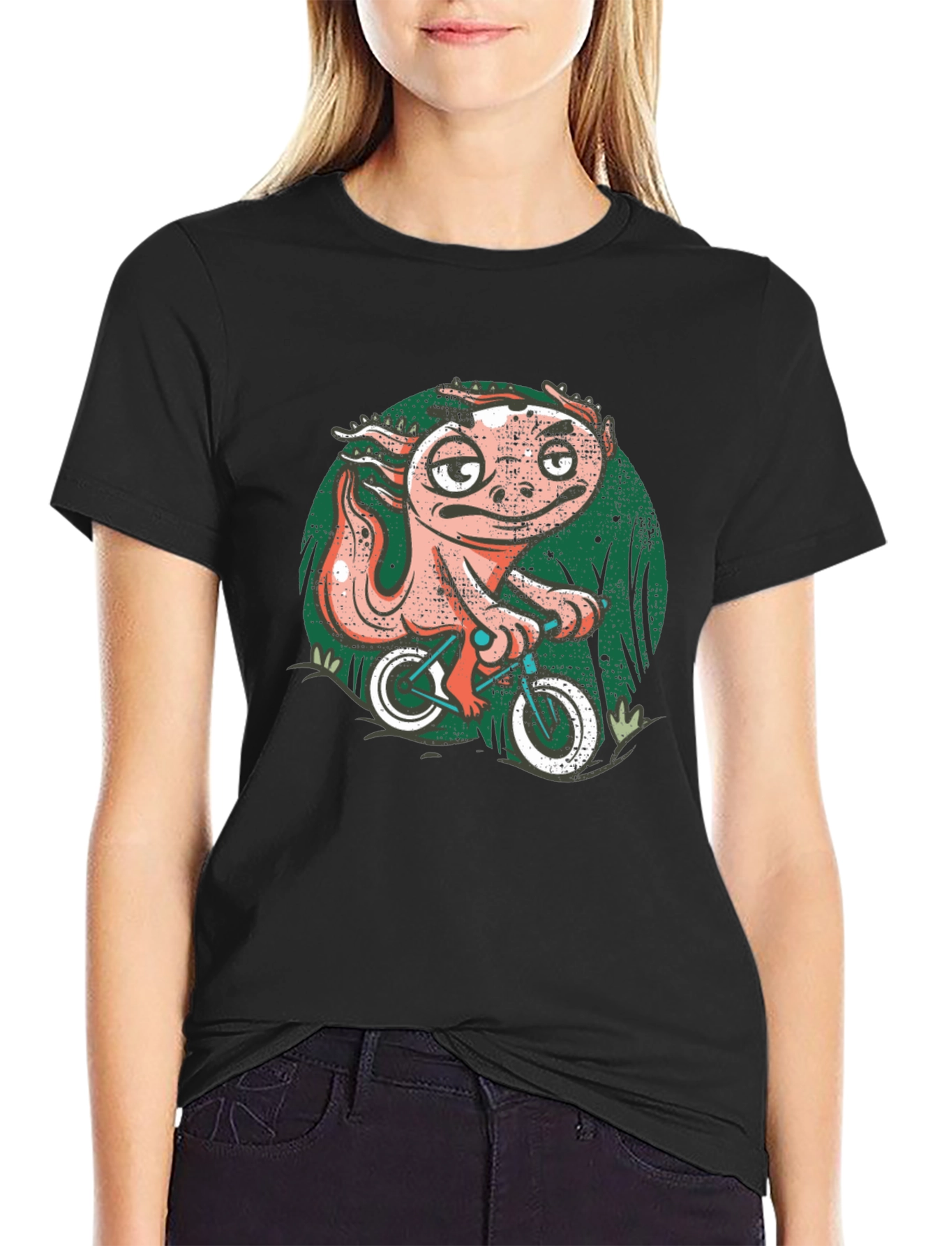 Gecko on Bike Graphic Tee - Unique Mens Black T-Shirt