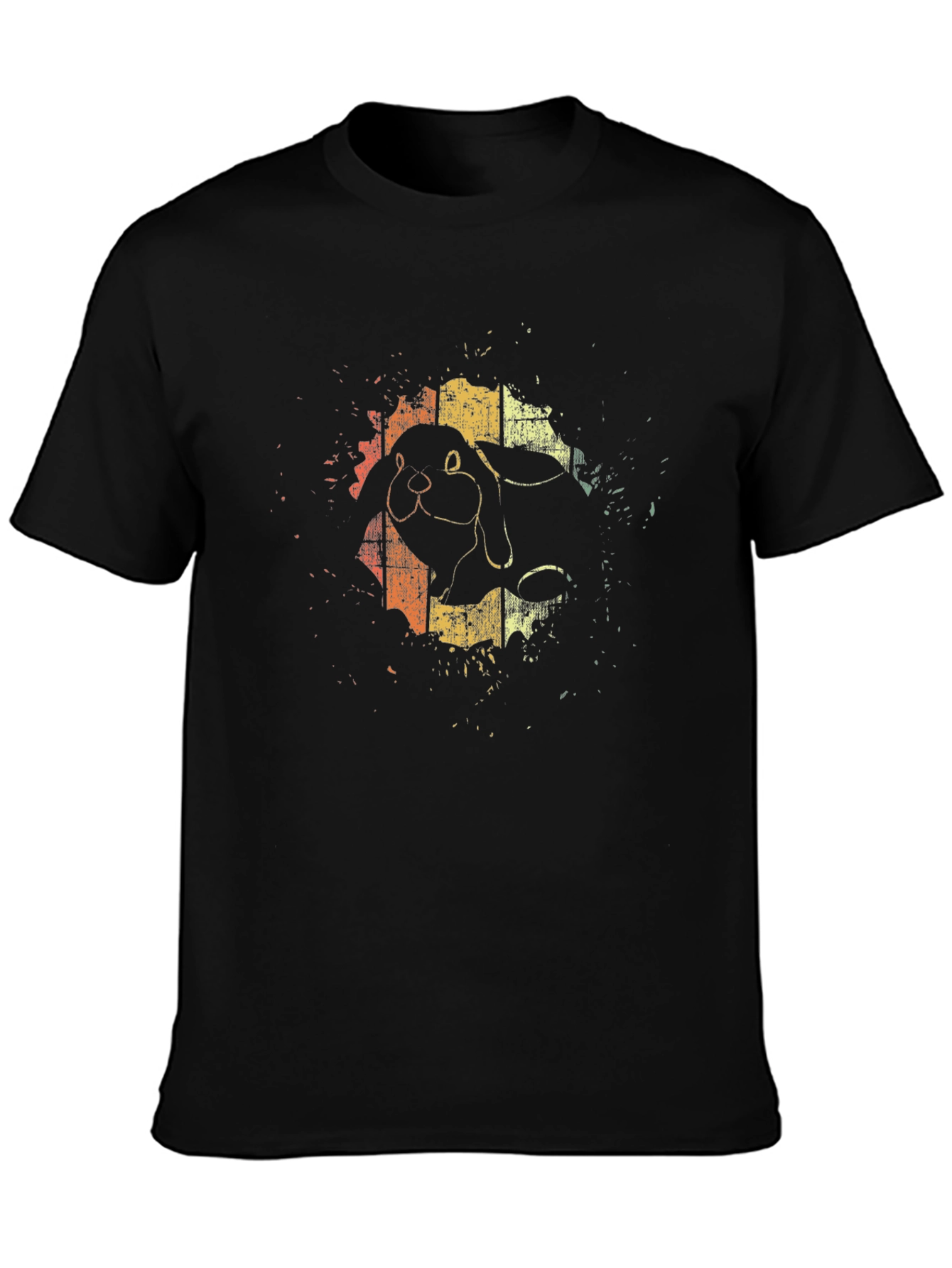 Retro Rabbit Graphic Tee - Black Cotton Blend