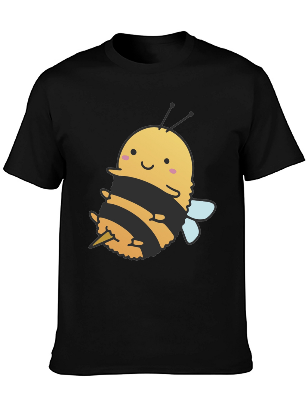 Cute Bee Graphic Tee - Black Cotton T-Shirt