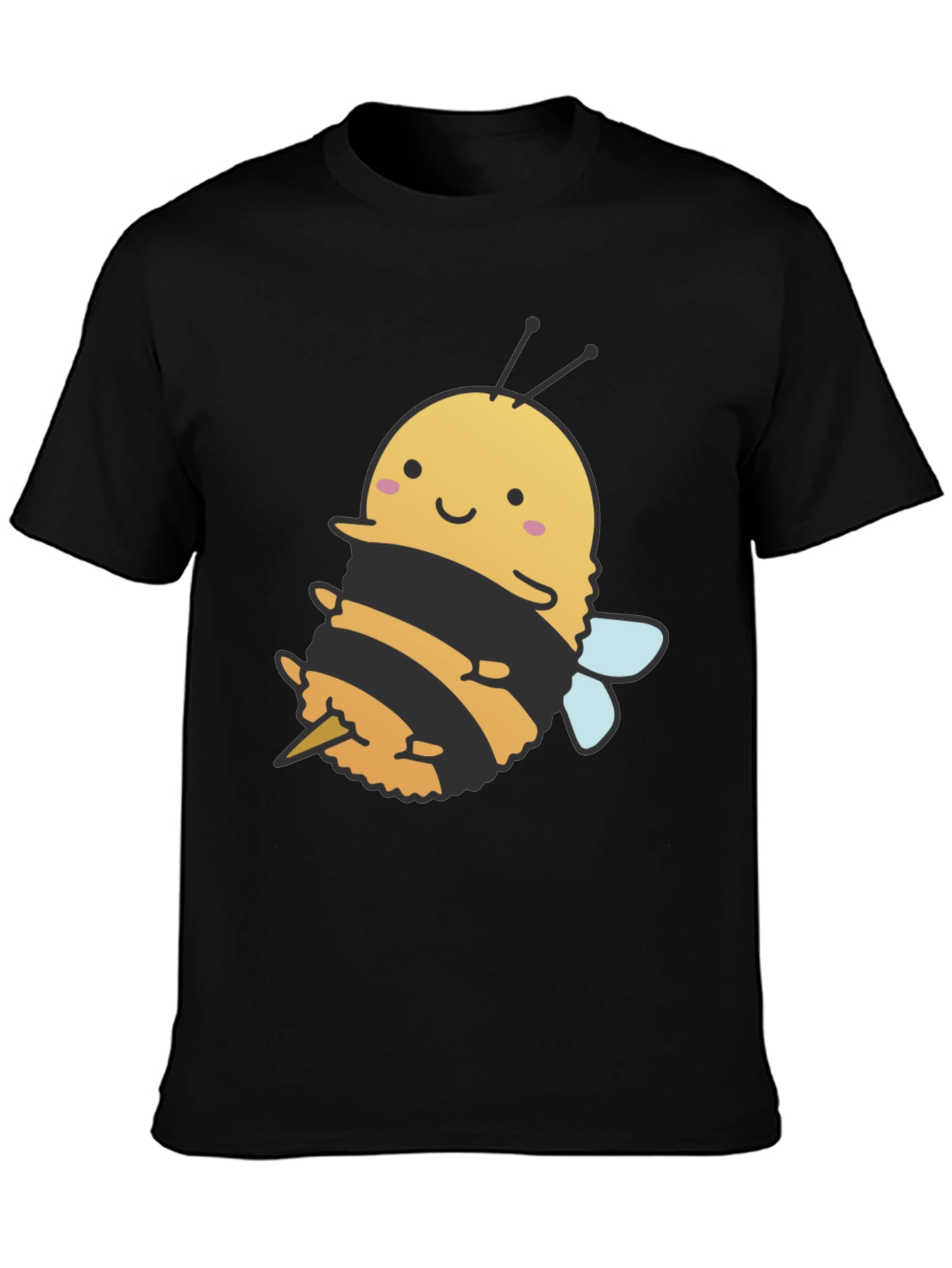 Cute Bee Graphic Tee - Black Cotton T-Shirt
