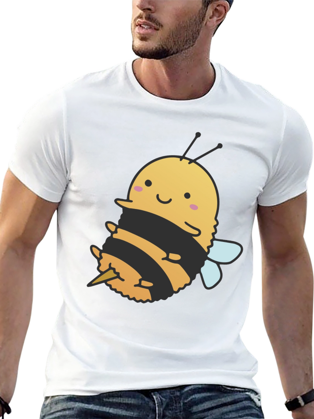 Cute Bee Graphic Tee - Black Cotton T-Shirt