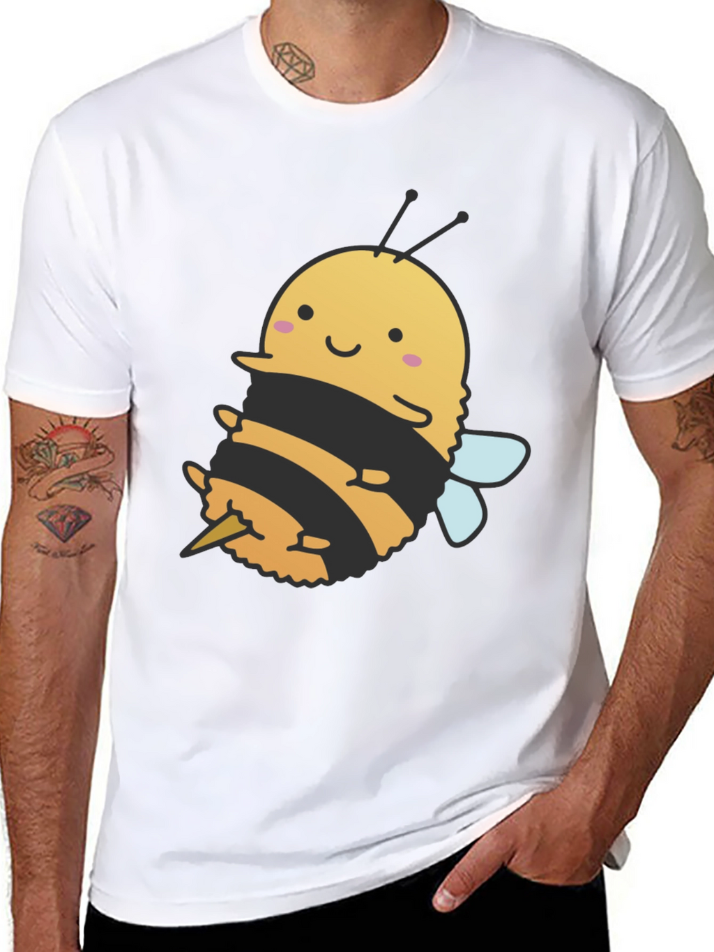 Cute Bee Graphic Tee - Black Cotton T-Shirt