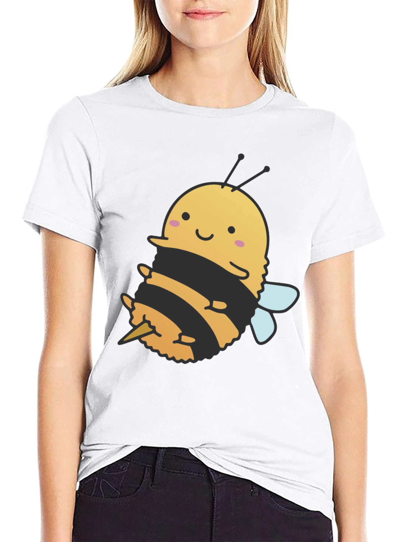 Cute Bee Graphic Tee - Black Cotton T-Shirt
