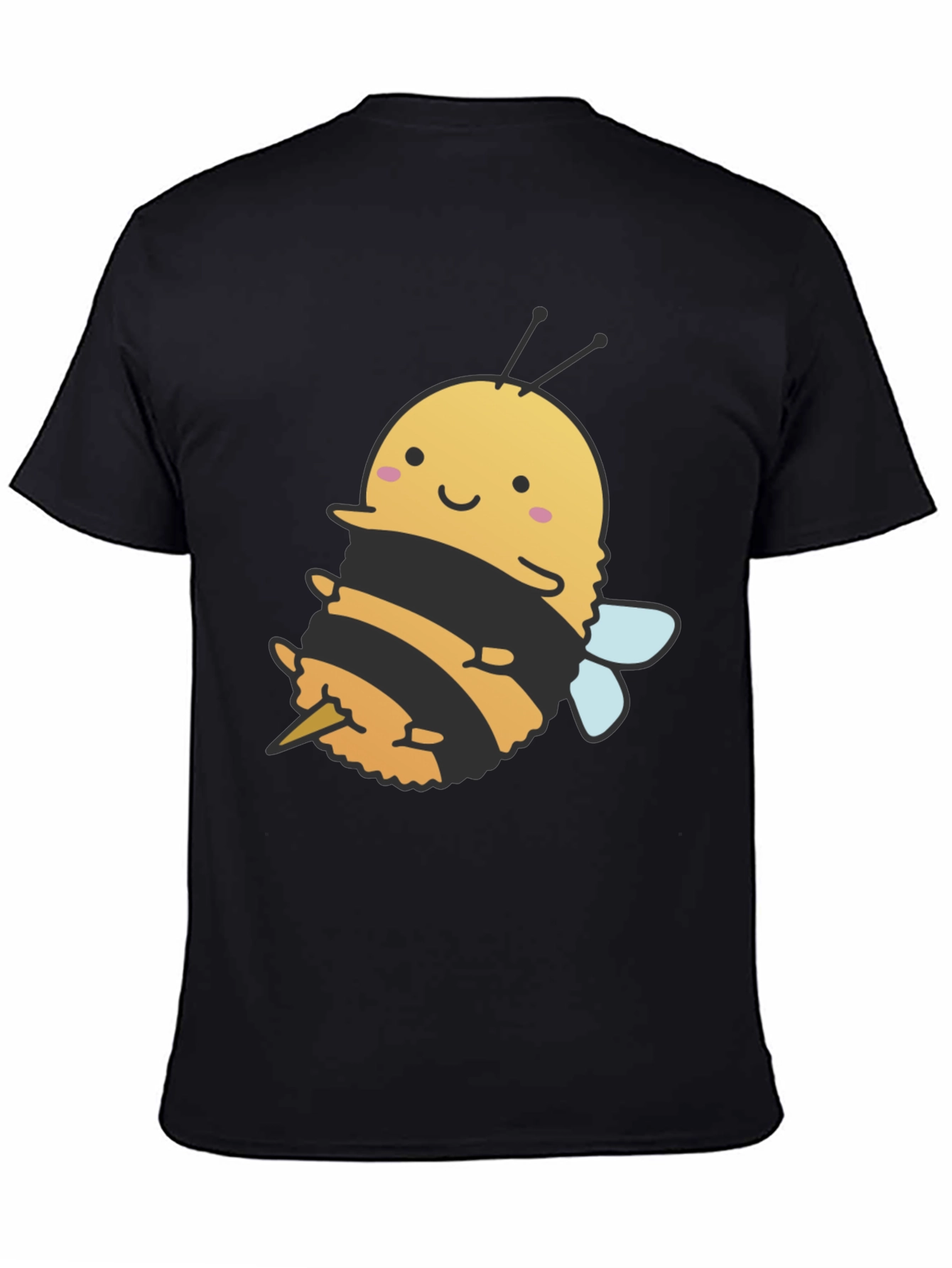 Cute Bee Graphic Tee - Black Cotton T-Shirt