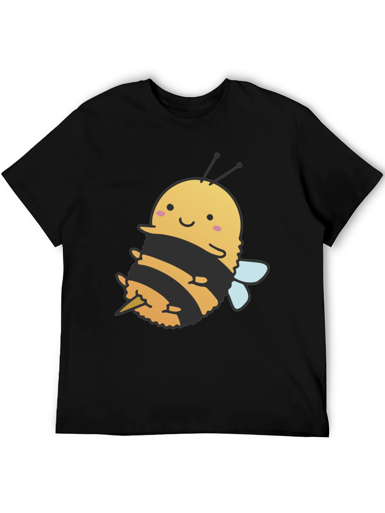 Cute Bee Graphic Tee - Black Cotton T-Shirt