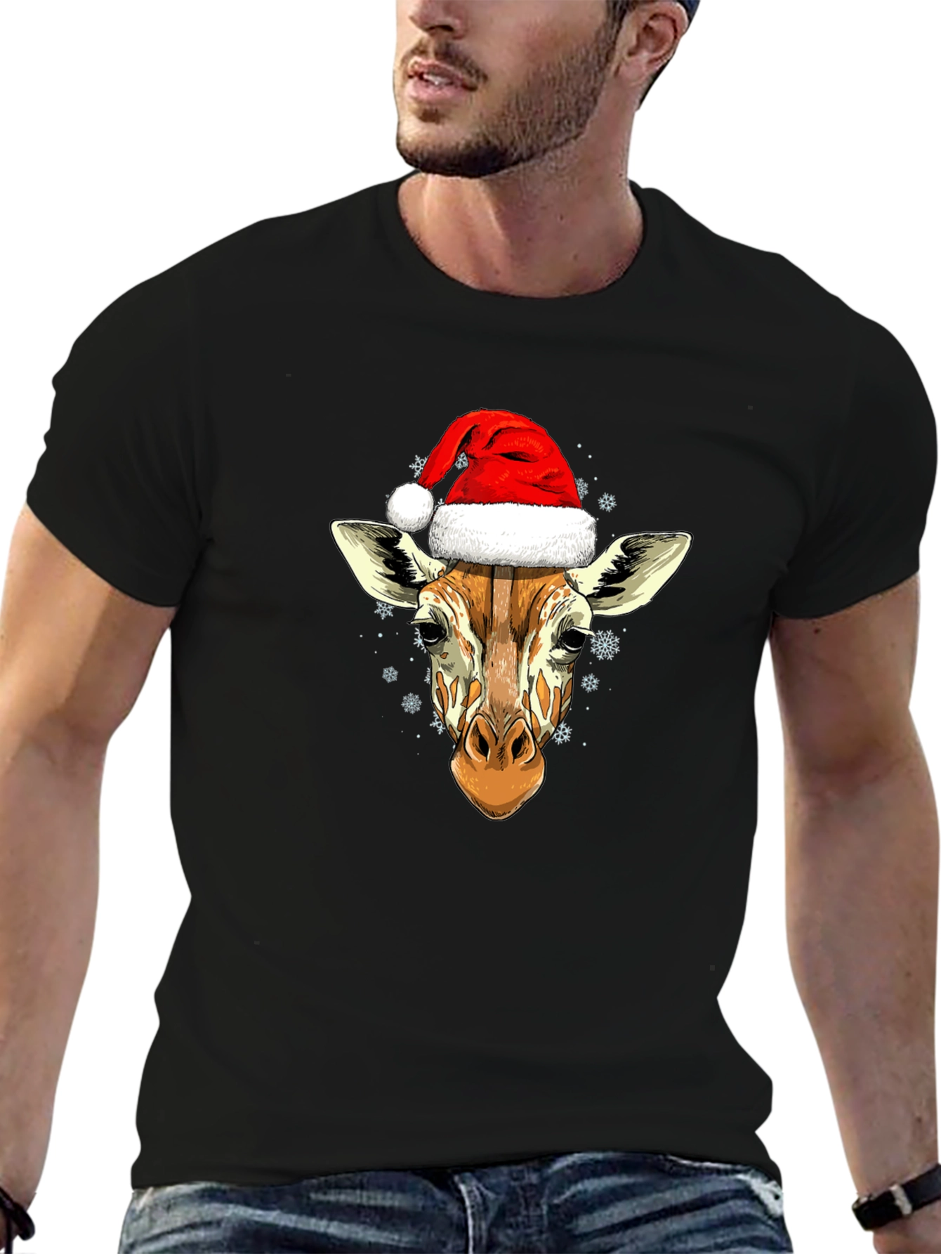 Giraffe Santa Hat Graphic Tee