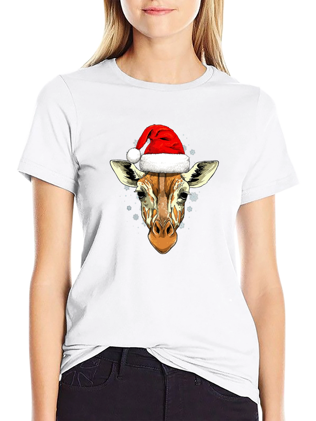Giraffe Santa Hat Graphic Tee