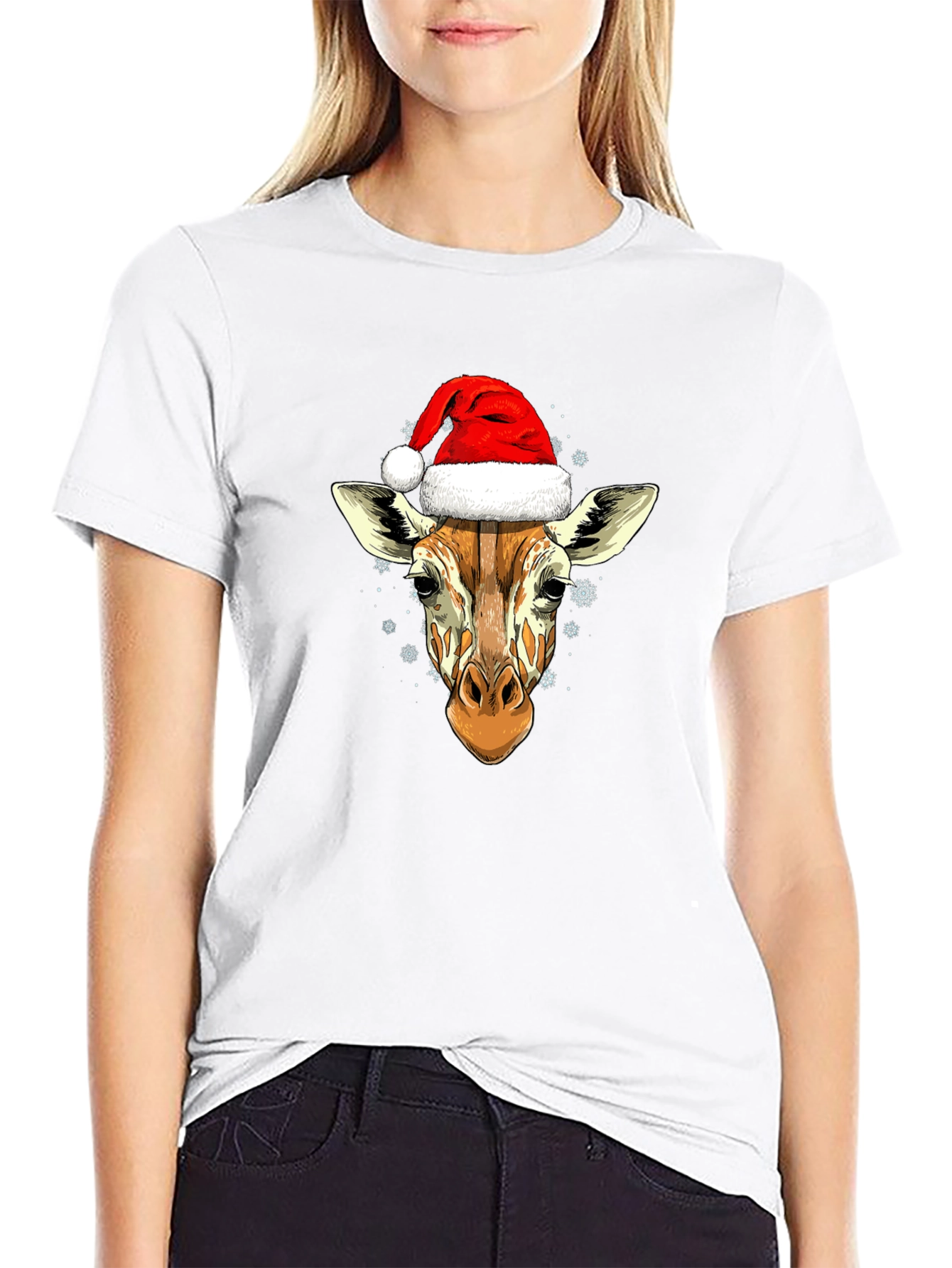 Giraffe Santa Hat Graphic Tee