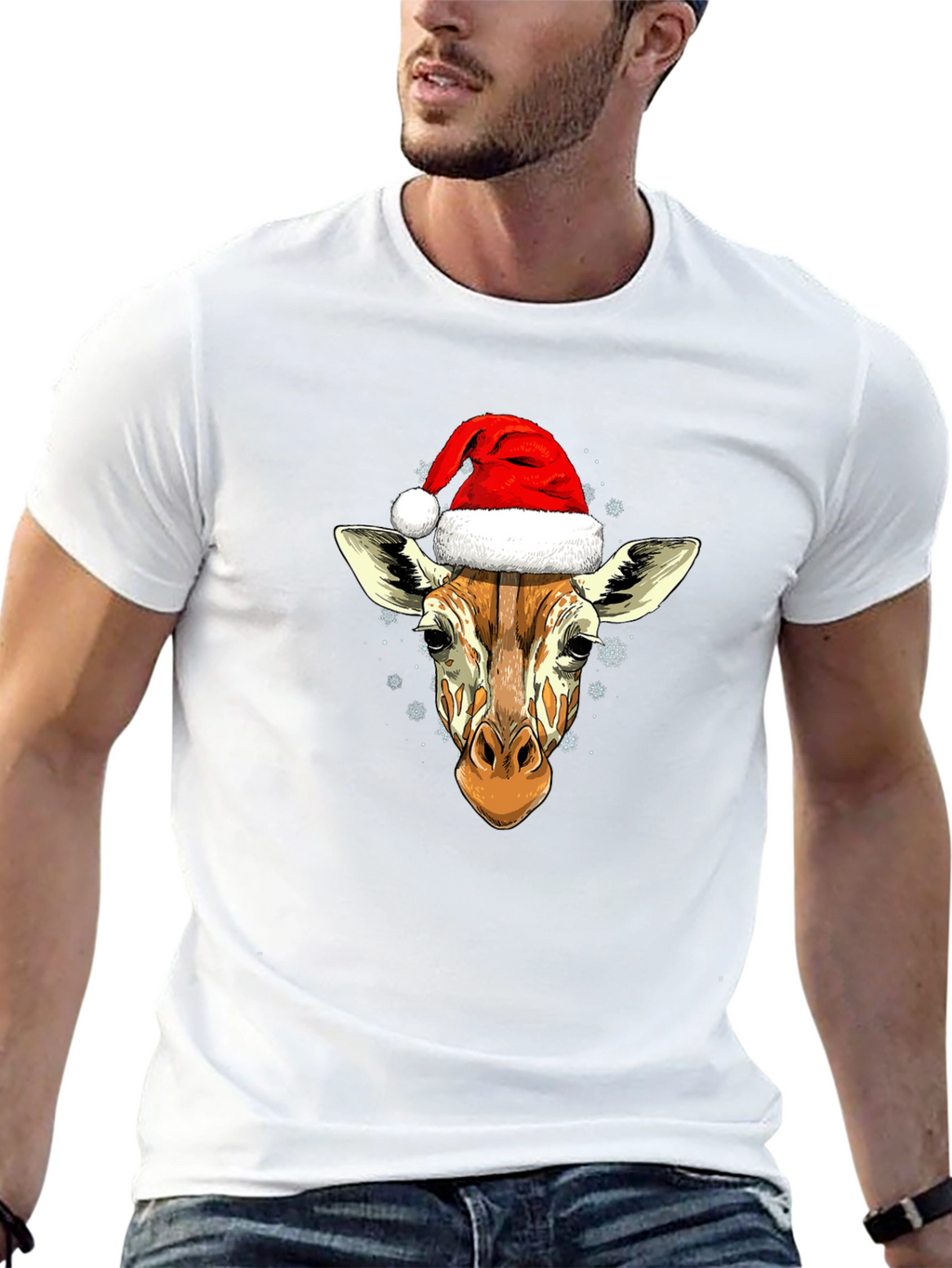 Giraffe Santa Hat Graphic Tee