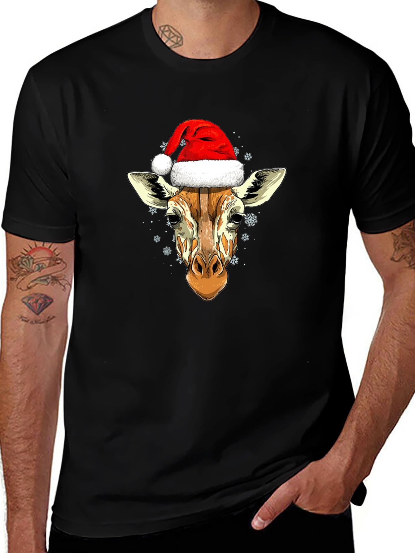 Giraffe Santa Hat Graphic Tee