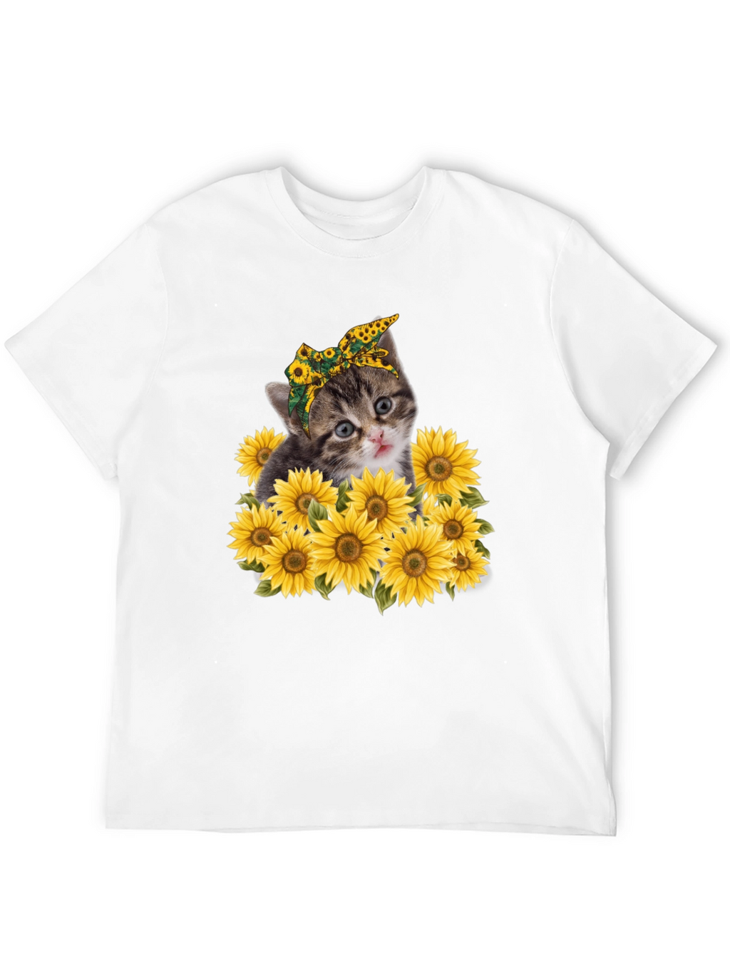 Cat Sunflower Graphic Tee - Trendy Black T-Shirt