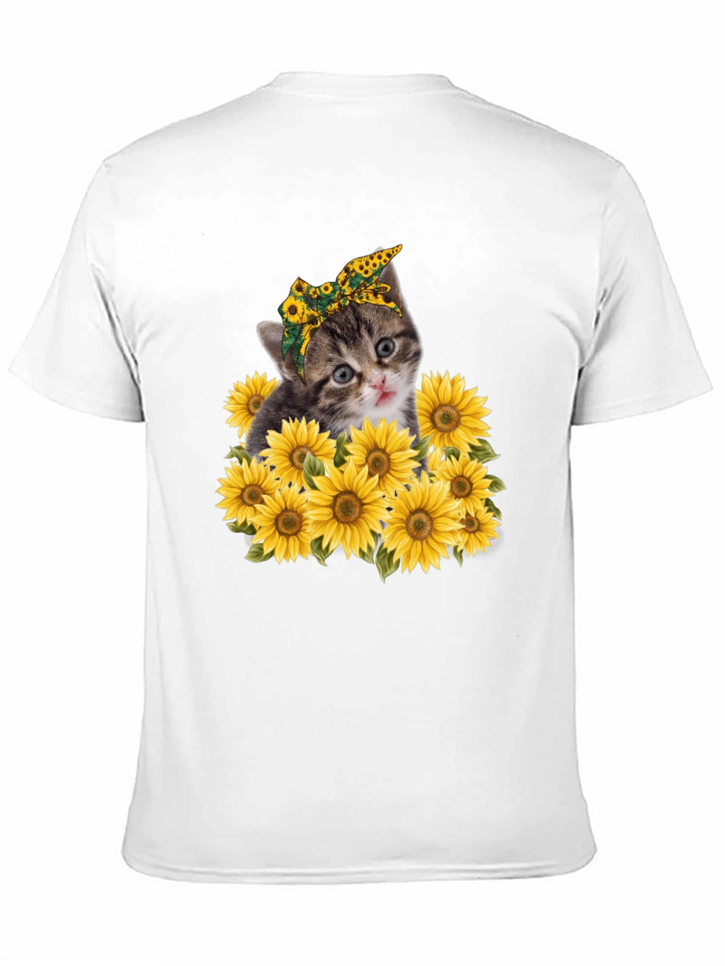 Cat Sunflower Graphic Tee - Trendy Black T-Shirt