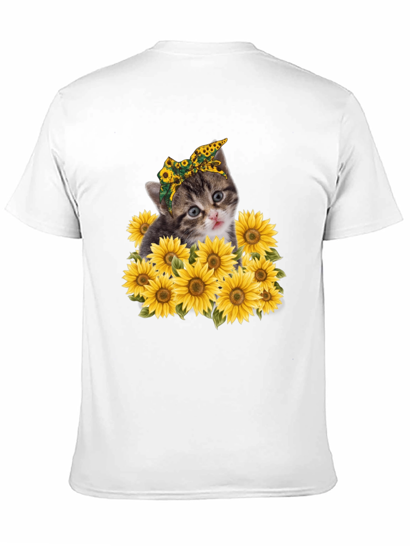 Cat Sunflower Graphic Tee - Trendy Black T-Shirt
