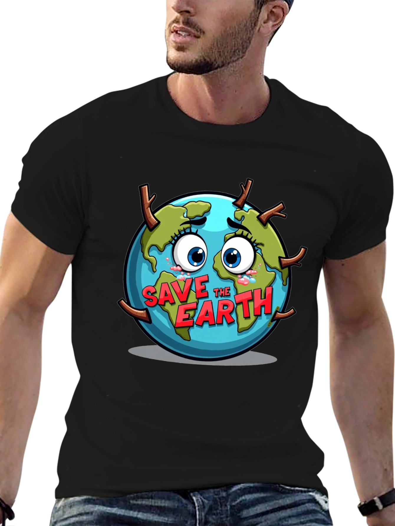 Save the Earth T-Shirt - Black Crew Neck