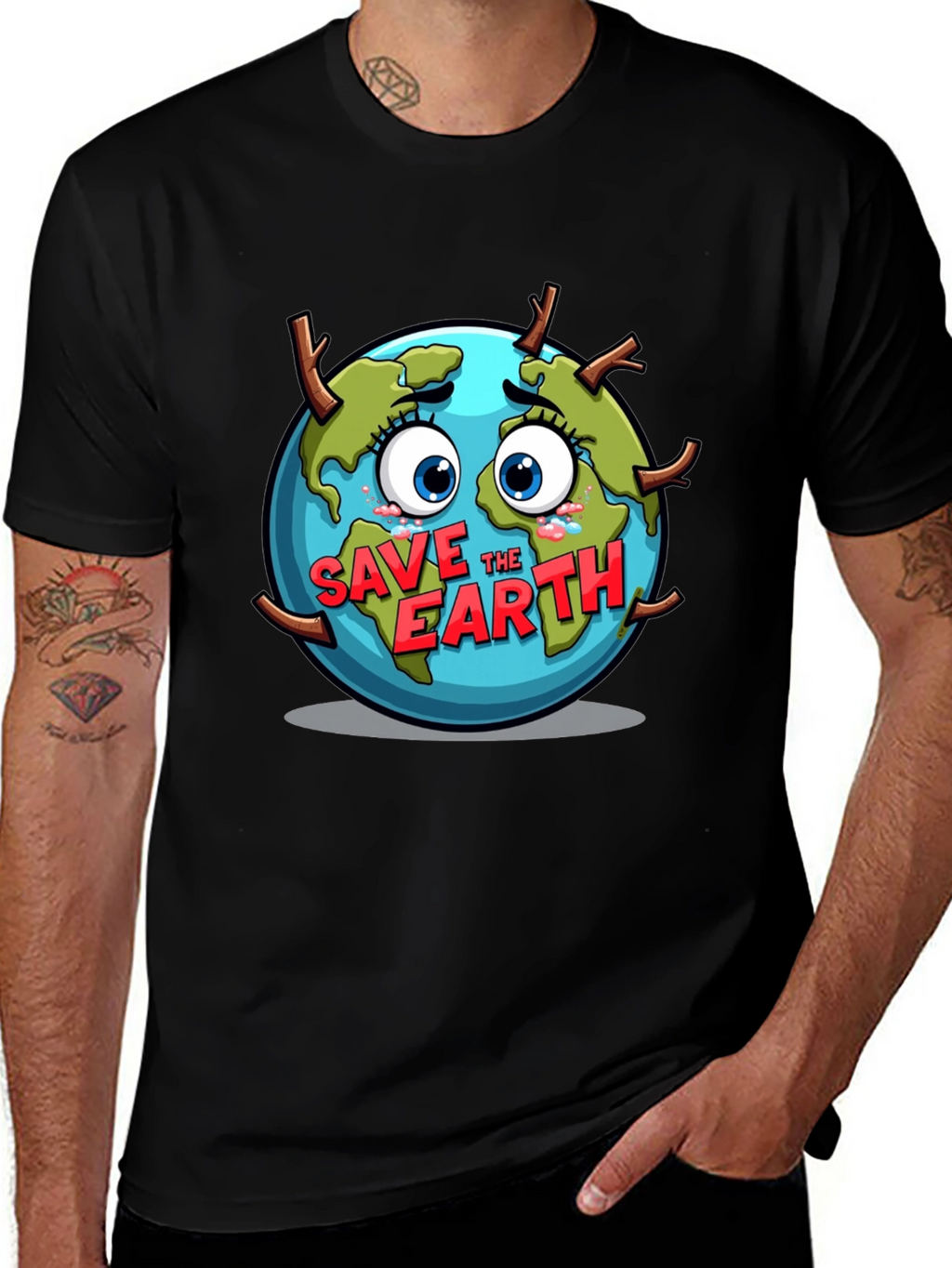 Save the Earth T-Shirt - Black Crew Neck