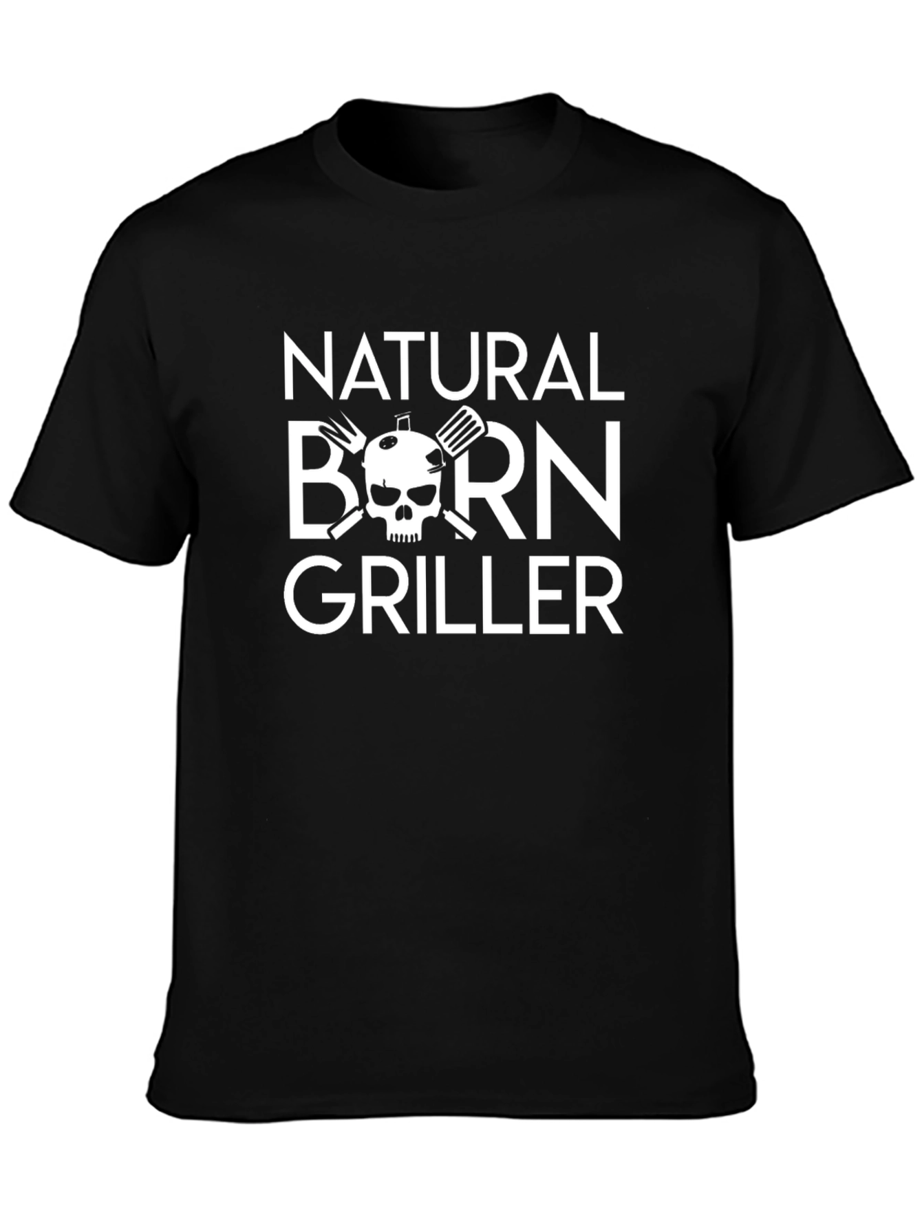 Natural Born Griller Black T-Shirt BBQ Skull