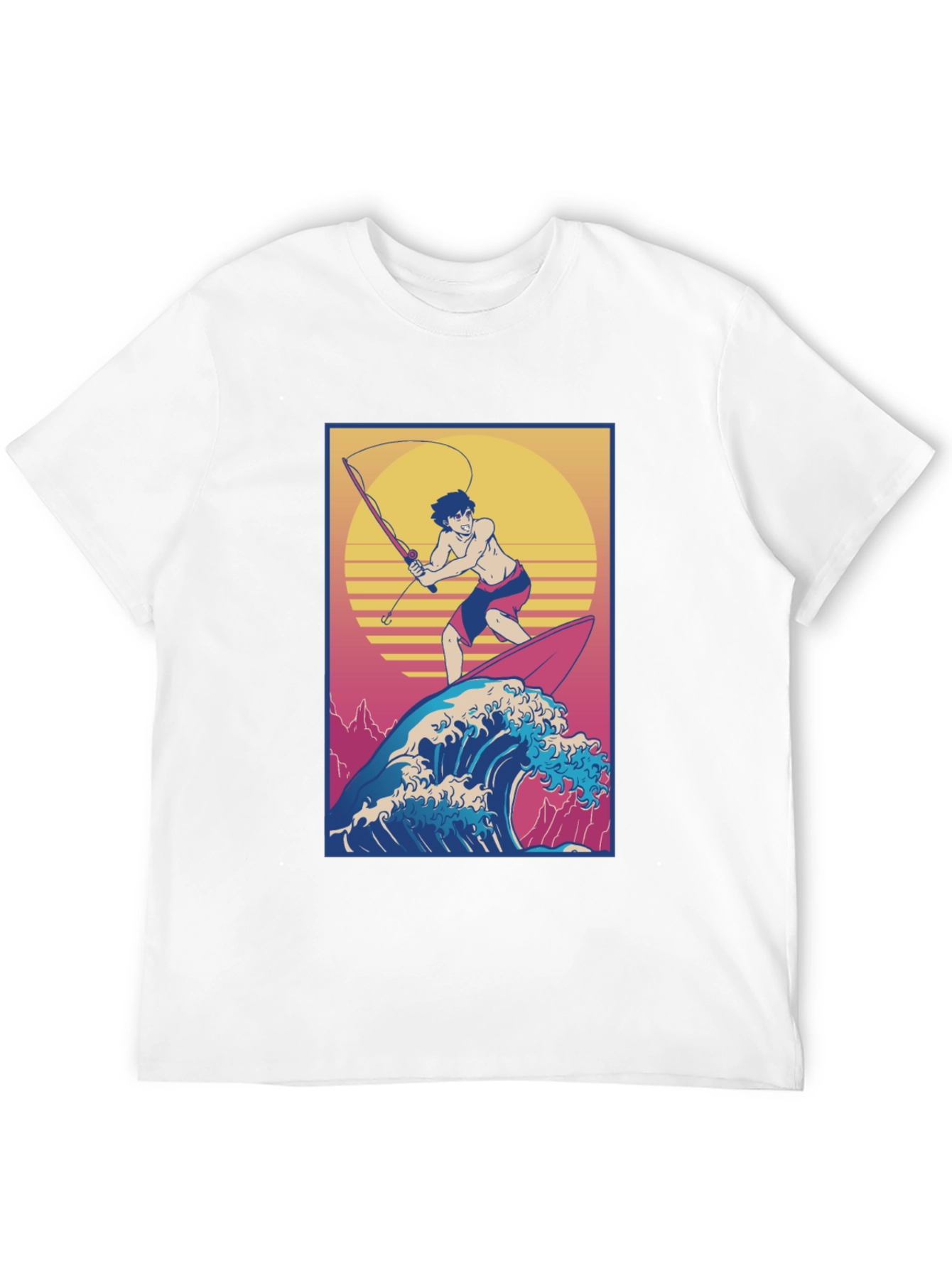 Surfing Fisherman Graphic Tee - Stylish Anime T-Shirt